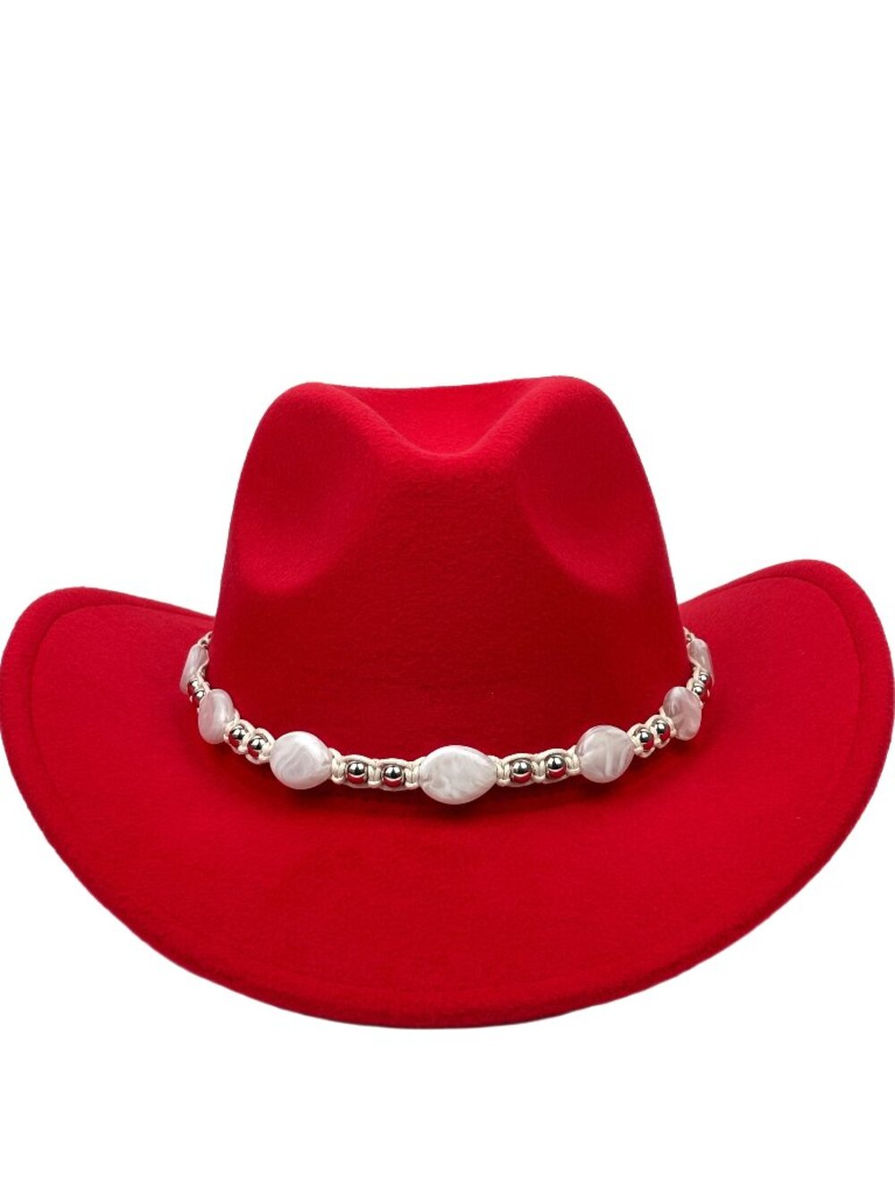 Red Western Cowboy Cowgirl Hat Pearl Beaded Hatband Rodeo Ranch Festival